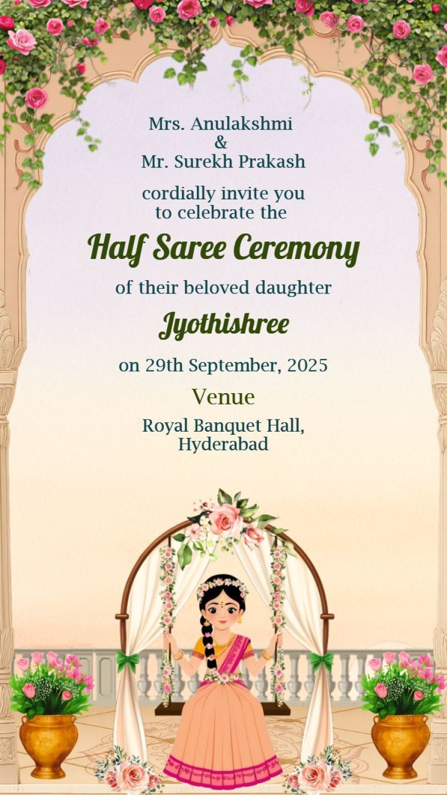 Half Saree Function Invitation Card Design Online